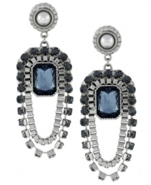 Double take. Jessica Simpson's dramatic double-drop chain earrings are sure to command attention whenever you wear them. Featuring a glittering array of glass accents, they're crafted in silver tone mixed metal. Approximate drop: 3 inches. Double take. Jessica Simpson's dramatic double-drop chain earrings are sure to command attention whenever you wear them. Featuring a glittering array of glass accents, they're crafted in silver tone mixed metal. Approximate drop: 3 inches.