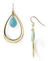 A bright turquoise stone floats in a shining gold-plated teardrop in these elegant earrings from Lauren by Ralph Lauren.