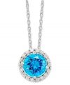 Add a splash of color to your look. B. Brilliant's pretty circular pendant features a London blue cubic zirconia  surrounded by smaller clear cubic zirconias (2-1/5 ct. t.w.). Set in sterling silver. Approximate length: 18 inches. Approximate drop: 1/3 inch.