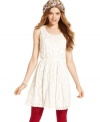 Come and go in American Rag's sleeveless lace dress! A crochet-knit collar and scalloped hem add to its girlish charm.