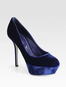 EXCLUSIVELY AT SAKS. Timeless platform silhouette, carefully crafted of lush Italian velvet. Self-covered heel, 4¾ (120mm)Covered platform, 1½ (40mm)Compares to a 3¼ heel (80mm)Velvet upperLeather lining and solePadded insoleMade in Italy EXCLUSIVELY AT SAKS. Timeless platform silhouette, carefully crafted of lush Italian velvet. Self-covered heel, 4¾ (120mm)Covered platform, 1½ (40mm)Compares to a 3¼ heel (80mm)Velvet upperLeather lining and solePadded insoleMade in Italy