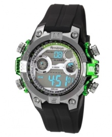 Vibrant green accents pop on this multi-functional digital watch from Armitron.