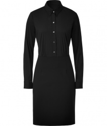 Get chic two-in-one style thats perfect for the office with this combo dress from Theory - Stand collar, long sleeves, front button half placket, fitted pencil skirt, back slit - Style with a cashmere cardigan and classic pumps Get chic two-in-one style thats perfect for the office with this combo dress from Theory - Stand collar, long sleeves, front button half placket, fitted pencil skirt, back slit - Style with a cashmere cardigan and classic pumps