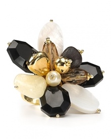 Let your style bloom with this bold floral cocktail ring from kate spade new york, accented by pretty metallic petals. Let your style bloom with this bold floral cocktail ring from kate spade new york, accented by pretty metallic petals.
