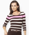 Lauren by Ralph Lauren's classic ribbed cotton tee is given a chic update with three-quarter-length sleeves and an elegant scoop neckline.