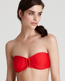 No suitcase is complete without a solid bikini like this versatile bandeau style from Shoshanna. Take this gold ring-detailed piece on vacation with the matching bottom. No suitcase is complete without a solid bikini like this versatile bandeau style from Shoshanna. Take this gold ring-detailed piece on vacation with the matching bottom.