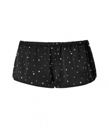 Sleep in style with these sweet and chic star-printed tap shorts from Juicy Couture - Elasticized waistband, button front details, side slits with lace trim, back patch pocket with button, allover small star print - Wear with a matching camisole, fuzzy slippers, and a cozy robe