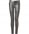 These cool coated jeans from J Brand add instant rock n roll edge to your casual basics - Classic five-pocket styling, skinny leg, mid-rise, coated cotton with stretch - Form-fitting - Pair with an oversized pullover, a leather jacket, and platform heels