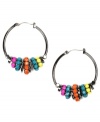 Plain hoops are so last year, spice it up with a splash of color! Nine West's eye-catching style features hot pink, turquoise, orange and yellow plastic beads set in hematite-plated mixed metal. Approximate drop: 1 inch.