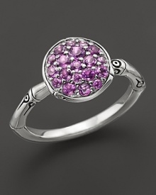 Sterling silver, jointed like a bamboo stalk, is a beautiful setting for glittering pavé amethyst gems. Sterling silver, jointed like a bamboo stalk, is a beautiful setting for glittering pavé amethyst gems.