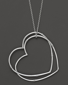 Two bamboo hearts, in sterling silver, make a sweet statement on a chain. Two bamboo hearts, in sterling silver, make a sweet statement on a chain.