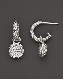Diamond pavé adds sparkle to sterling silver hoop earrings from the Classic Chain Kepang collection by John Hardy. Diamond pavé adds sparkle to sterling silver hoop earrings from the Classic Chain Kepang collection by John Hardy.