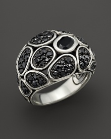 Black chalcedony and black sapphire pavé add elegant drama to a sterling silver ring from the John Hardy Bedeg collection. Black chalcedony and black sapphire pavé add elegant drama to a sterling silver ring from the John Hardy Bedeg collection.