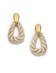 THE LOOKVentrus collectionTwo-tone designTwisted teardrop linkSterling silver & 18k gold settingPost backTHE MEASUREMENTLength, about 1.5ORIGINMade in USA THE LOOKVentrus collectionTwo-tone designTwisted teardrop linkSterling silver & 18k gold settingPost backTHE MEASUREMENTLength, about 1.5ORIGINMade in USA
