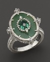 Faceted green quartz and green aventurine set in sterling silver with white sapphires.