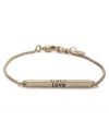 Words to live by. This motivational bracelet from RACHEL Rachel Roy features a rectangular cube pendant with the words Love, Light, and Laughter on three of four sides. Crafted in worn gold tone mixed metal. Approximate length: 6-1/4 inches + 1/2-inch extender. Approximate diameter: 1-1/4 inches.