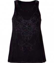 Sleeveless, A-line top in a fine, grey rayon blend - Soft, high-quality feel - Cool, faded look - Features round neck, moderately-wide straps and decorative print - For a hot downtown look, pair with skinny jeans, denim skirts and leather pants Sleeveless, A-line top in a fine, grey rayon blend - Soft, high-quality feel - Cool, faded look - Features round neck, moderately-wide straps and decorative print - For a hot downtown look, pair with skinny jeans, denim skirts and leather pants