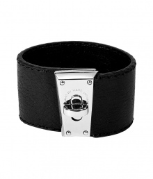 Add a tough-yet-chic accent to your look with this leather cuff from Marc by Marc Jacobs - Textured leather cuff with silver-tone turn-lock logo closure - Pair with an elevated jeans-and-tee ensemble or a casual cocktail look Add a tough-yet-chic accent to your look with this leather cuff from Marc by Marc Jacobs - Textured leather cuff with silver-tone turn-lock logo closure - Pair with an elevated jeans-and-tee ensemble or a casual cocktail look
