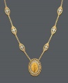 Divine elegance. Mi Joya Divina's stunning pendant necklace features the Virgin Mary adorned with marquise-shaped cross charms. Crafted in 14k gold with sparkling, round-cut diamonds (1/5 ct. t.w.). Approximate length: 18 inches. Approximate drop length: 1 inch. Approximate drop width: 7/10 inch.