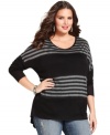 Set off your casual style with Seven7 Jeans' long sleeve plus size top, highlighted by on-trend stripes.