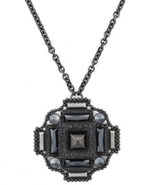 Deliciously dramatic. Vince Camuto's enigmatic pendant combines an exotic mix of china glass accents and metal cabochons. Setting and chain crafted in hematite-plated mixed metal. Approximate length: 30 inches. Approximate drop: 3 inches. Deliciously dramatic. Vince Camuto's enigmatic pendant combines an exotic mix of china glass accents and metal cabochons. Setting and chain crafted in hematite-plated mixed metal. Approximate length: 30 inches. Approximate drop: 3 inches.