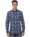 Mix up your casual look from the standard fare with this cool plaid shirt from Buffalo David Bitton.