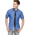 Lighten up. Set your spring style apart with this short-sleeved chambray shirt from Sons of Intrigue.