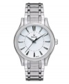 Every moment matters. Make each count with this stunning watch by Bulova. Stainless steel bracelet and round case. White striated dial with applied silver tone stick indices, three hands and logo. Quartz movement. Water resistant to 30 meters. Three-year limited warranty.