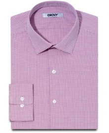 Prints charming. With a mini-check, this slim-fit dress shirt from DKNY goes with a minimalist pattern for maximum appeal.