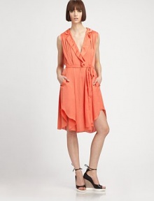 Smooth fabric cascades down this pretty design, with fine feminine details for a casual-chic look. Shirt collar with lapelPlunging v-neckEpaulette shouldersSelf-tie waistFront slash pocketsU-shaped hemPolyesterDry cleanImported of French fabricModel shown is 5'10.5 (179cm) wearing US size 4. Smooth fabric cascades down this pretty design, with fine feminine details for a casual-chic look. Shirt collar with lapelPlunging v-neckEpaulette shouldersSelf-tie waistFront slash pocketsU-shaped hemPolyesterDry cleanImported of French fabricModel shown is 5'10.5 (179cm) wearing US size 4.