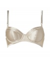 Elegant cream-colored bra made ​.​.of fine silk stretch - Demi bra works well even for small sizes - Lightly padded, gives a nice push-up - Brilliant for wide boatnecklines and sheer blouses - Back hook closure - A minimum spandex content provides an ideal fit - Adjustable straps - Sexy, stylish, seductive - Makes a nice set