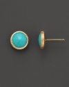 Faceted turquoise is accented with brushed 18K yellow gold in these statement stud earrings from Marco Bicego.