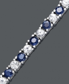 Add a sparkling splash of color to your wrist. Tennis bracelet features alternating round-cut blue sapphires (4-1/4 ct. t.w.) and white sapphires (3-3/4 ct. t.w.) set in sterling silver. Approximate length: 7 inches. Add a sparkling splash of color to your wrist. Tennis bracelet features alternating round-cut blue sapphires (4-1/4 ct. t.w.) and white sapphires (3-3/4 ct. t.w.) set in sterling silver. Approximate length: 7 inches.