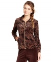 Velour fabric and a wild animal print combine to create a cozy petite jacket from Style&co. Sport.