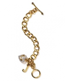 Juicy's starter charm bracelet gets the party started with a thick goldtone chain with crystal pavé heart and J charms. Juicy's starter charm bracelet gets the party started with a thick goldtone chain with crystal pavé heart and J charms.