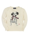 A classic crewneck is pretty for her, with a cute, preppy puppy intarsia knit at the front and pretty puffed sleeves.