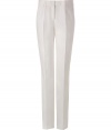 Luxurious pants in fine cotton/silk blend - summery noble ivory - new, slightly wider legs with crease (makes the legs look even longer) - a highlight basic for important business dates and elegant evening events - pair best with slim tops, which are being tucked in - a MUST here: high heels - wear a blazer or trenchcoat on top