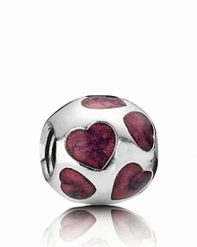 Sterling silver serves as polished backdrop to sweet heart motifs in purple enamel. Charm by PANDORA. Sterling silver serves as polished backdrop to sweet heart motifs in purple enamel. Charm by PANDORA.