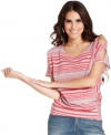 Have a weekend fling with DKNY Jeans' petite striped top made out of soft cotton and featuring fun cut-outs at the sleeves.