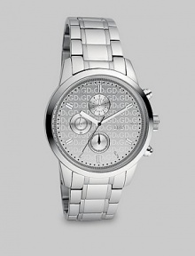 EXCLUSIVELY AT SAKS. A sleek, thoroughly modern design benefits from clean styling and silver logo dial. A stainless steel bezel and bracelet lend a polished finish. Round bezel Quartz movement Three-eye chronograph functionality Water resistant to 5 ATM Second hand Stainless steel case: 44mm (1.73) Stainless steel bracelet Deployment clasp Imported 