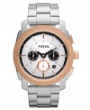 This industrial-inspired watch from Fossil's Machine collection receives a sophisticated upgrade with rose-gold accents.