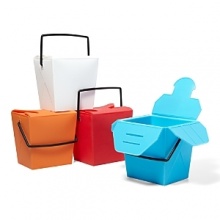 Go green with this whimsical, reusable to-go container from DCI. Modeled after traditional take-out boxes found in Chinese restaurants, it's detailed with a sturdy handle and comes in four fun colors. Go green with this whimsical, reusable to-go container from DCI. Modeled after traditional take-out boxes found in Chinese restaurants, it's detailed with a sturdy handle and comes in four fun colors.