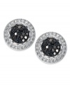 Circular chic. Black (1/4 ct. t.w.) and white (1/4 ct. t.w.) diamonds come together quite nicely in this pair of sterling silver stud earrings. Approximate length: 3/8 inch.