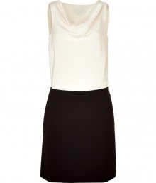 Stylish dress made ​.​.of fine silk - Comfortable Elastane stretch - Elegant two-tone black and white - Slim top with glamorous cowl neckline - Sleeveless - Sexy mini skirt with slim side pockets - Favorite dress for the office with a colorful cardigan or after-hours with stilettos and a smart clutch
