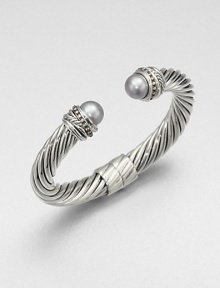 From the Pearl Crossover Collection. An iconic sterling silver cable accented with diamond and Tahitian pearl end caps. Cultured Tahitian pearlsDiamonds, .17 ctw Sterling silverDiameter, about 2.25Slip-on styleImported From the Pearl Crossover Collection. An iconic sterling silver cable accented with diamond and Tahitian pearl end caps. Cultured Tahitian pearlsDiamonds, .17 ctw Sterling silverDiameter, about 2.25Slip-on styleImported