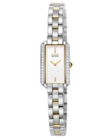 Structured lines and gold tones create a wonderful balance on this Citizen Watch. With Eco-Drive technology, harnessing both natural and artificial light. Structured lines and gold tones create a wonderful balance on this Citizen Watch. With Eco-Drive technology, harnessing both natural and artificial light.