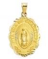 Commemorate Mexico's most popular religious and cultural image. Crafted in 14k gold, this iconic charm features Our Lady of Guadalupe and the script: NTA SRA DE GUADALUPE. Approximate length: 1-1/10 inches. Approximate width: 6/10 inch.