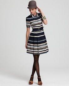 Crisp variegated stripes wrap this vintage-inspired kate spade new york dress, finished with a slim belt and feminine pleated skirt.