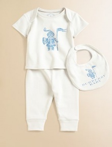 The signature knight print watches over the tee and bib of this cozy, pure cotton set.Envelope necklineShort sleevesButton frontLogo-print detailCottonMachine wash or dry cleanImported The signature knight print watches over the tee and bib of this cozy, pure cotton set.Envelope necklineShort sleevesButton frontLogo-print detailCottonMachine wash or dry cleanImported