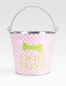 An adorable galvanized bucket is the perfect place for a pup's playthings. It's also a clever gift basket, ready to fill and give to a favorite doglover. Top handle 11H X 11 diameter Made in USA Please note: Each bucket is made to order, so please allow 3-4 weeks for delivery. An adorable galvanized bucket is the perfect place for a pup's playthings. It's also a clever gift basket, ready to fill and give to a favorite doglover. Top handle 11H X 11 diameter Made in USA Please note: Each bucket is made to order, so please allow 3-4 weeks for delivery.